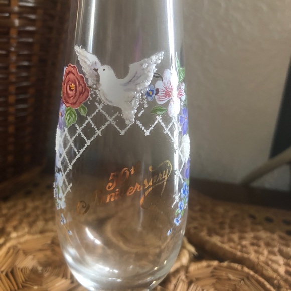 Rare Clear Hand Painted Fenton 50th Anniversary Bud Vase w/Ruffles & Gold Edging - Picture 14 of 16